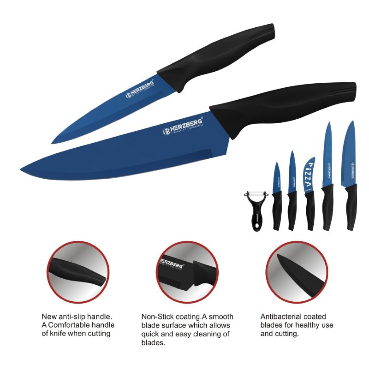 Set de 5 couteaux + économe bleu Herzberg HGKL6BLU
