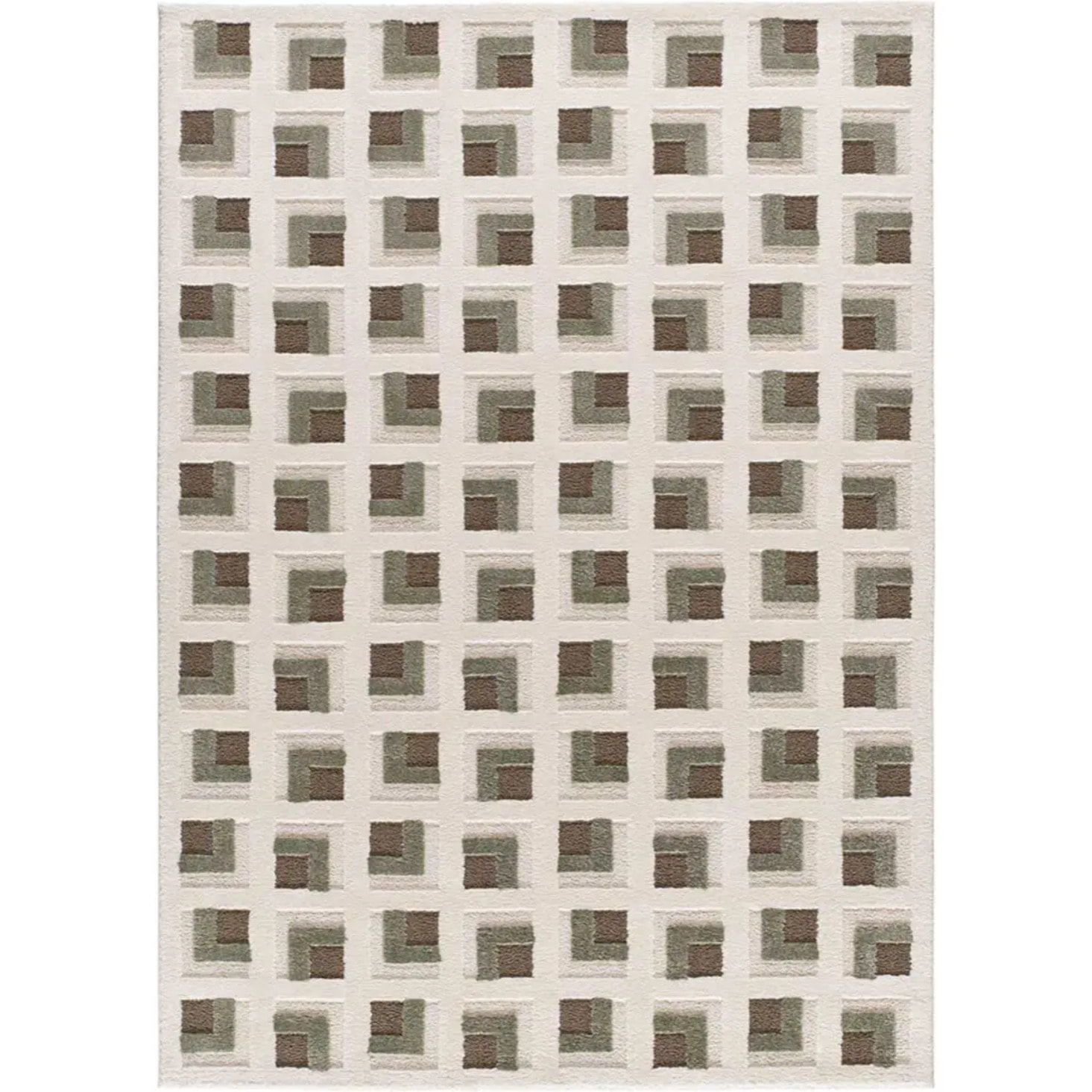 CANDELA Alfombra geométrica con relieve marrón y blanco, varias medidas disponibles.