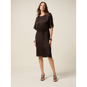 Oltre - Vestito in raso con cintura - Marrone