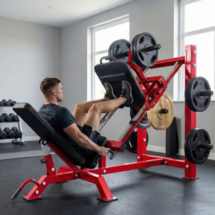 Presse à cuisses leg press machine pro 455kg compatible disques 25/50mm noir rouge