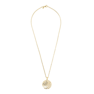 Collana Lunga Catena Forzatina con Pendente Bianco Tondo Smaltato e Traforato