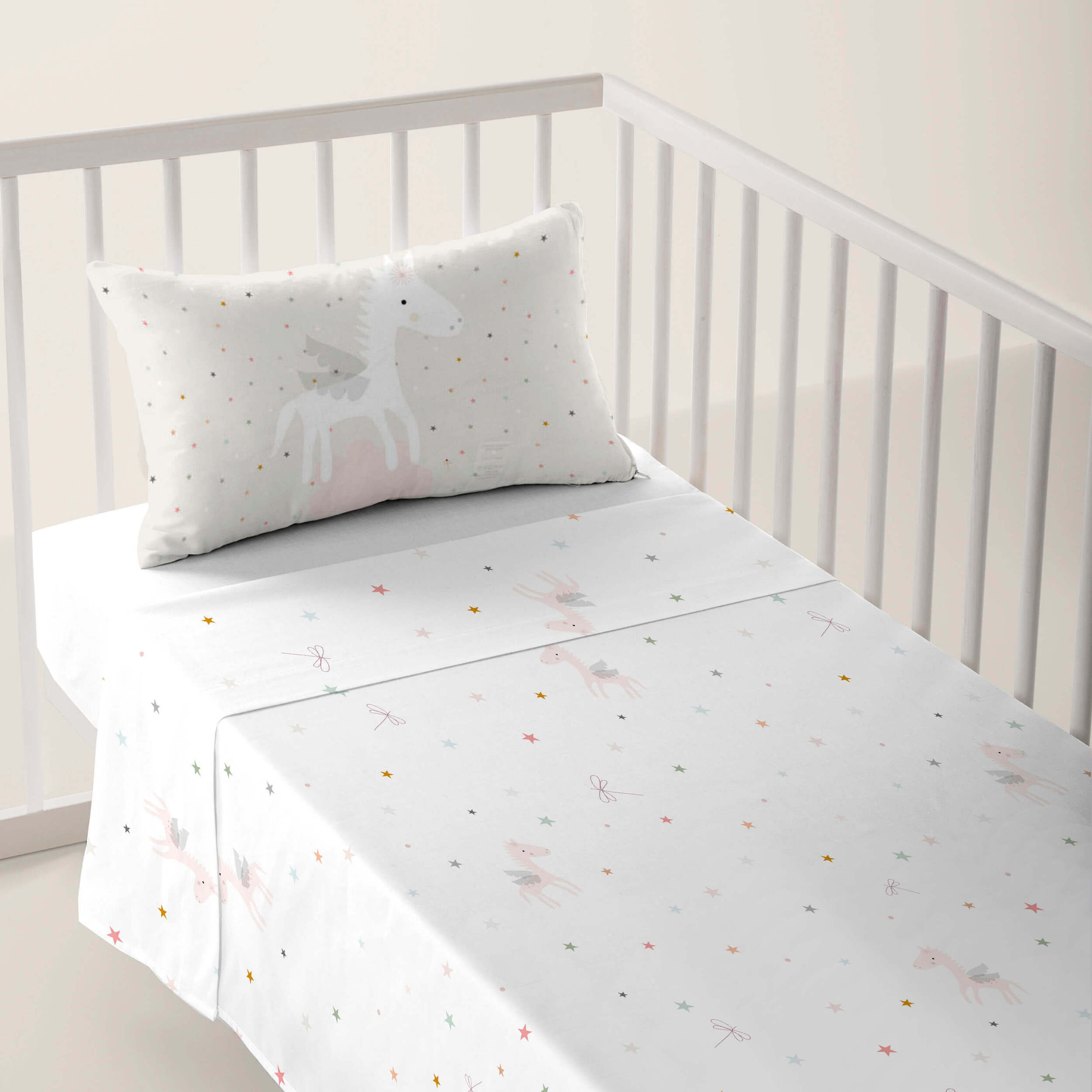 Juego de Sábanas Estampadas - Infantil - Incluye 1 Funda de Almohada - 100% Algodón - Cuna/Maxicuna - Pegaso Mágico B