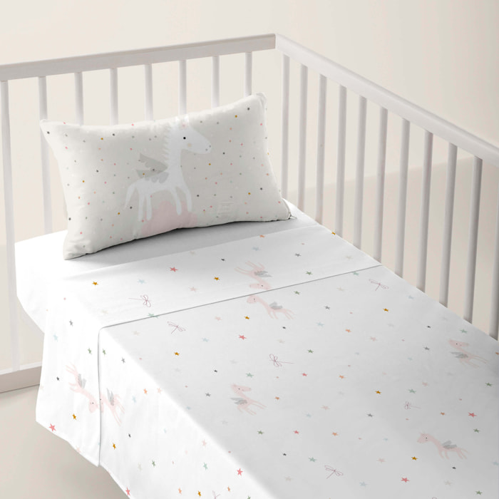 Juego de Sábanas Estampadas - Infantil - Incluye 1 Funda de Almohada - 100% Algodón - Cuna/Maxicuna - Pegaso Mágico B