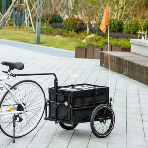 Remorque vélo cargo - coffre pliable amovible 65L - réflecteurs, drapeau - pneus 16'' acier PP noir