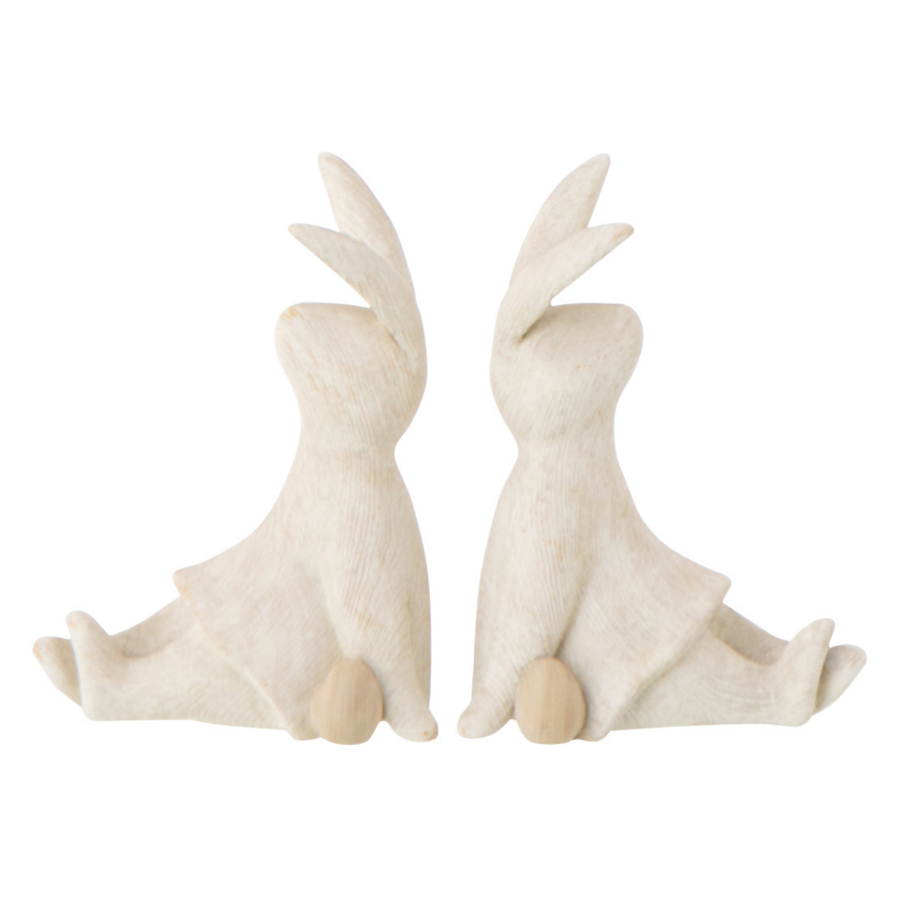 J-Line Lapin Assis décoratif - polyrésine - beige - 2 pièces
