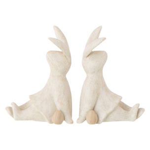 J-Line Lapin Assis décoratif - polyrésine - beige - 2 pièces