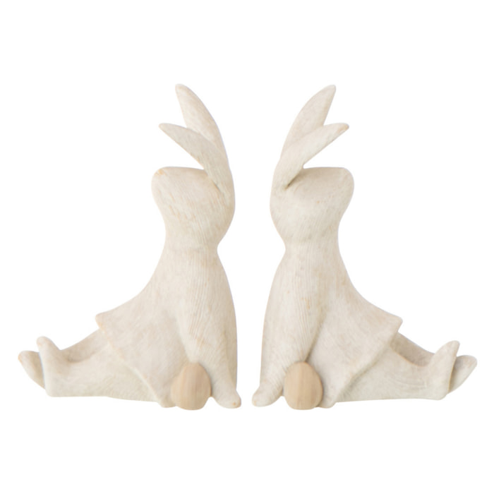 J-Line Lapin Assis décoratif - polyrésine - beige - 2 pièces