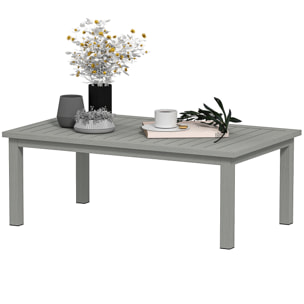 Table basse rectangulaire de jardin plateau lattes 100 x 60 x 37 cm alu effet bois gris