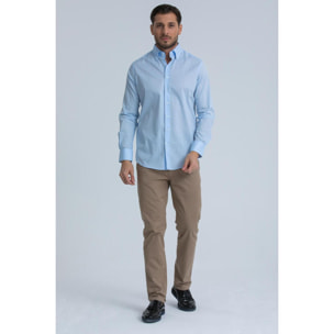 Camicia Uomo 2 Bottoni Button Down Slim Popeline Stretch Unito Celeste