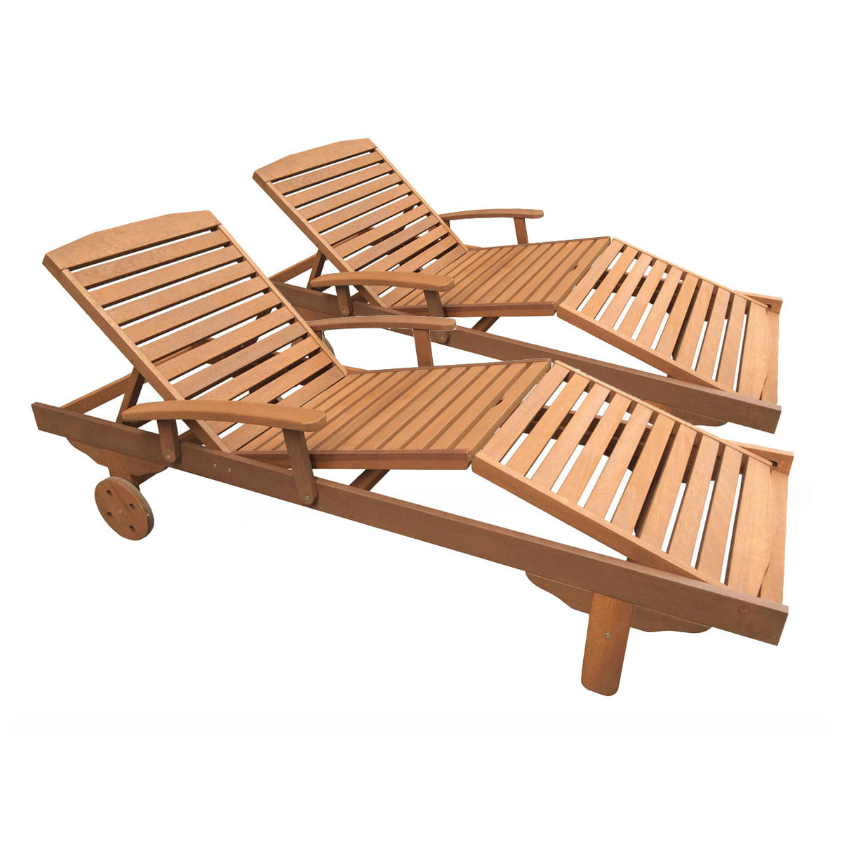 Bain de soleil pliant en bois exotique "Singapour" - Maple - Marron clair - Lot de 2