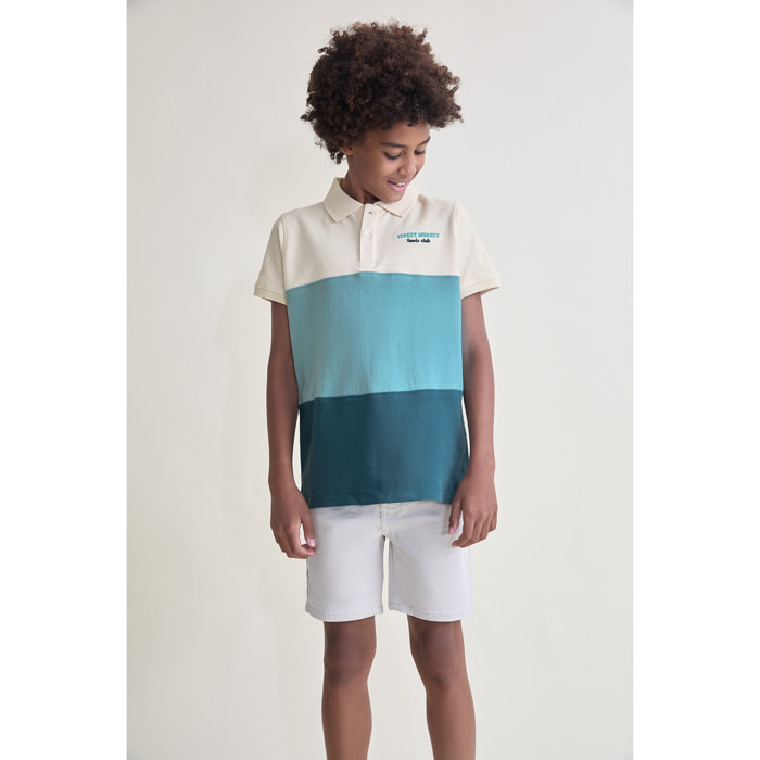 Polo de Manga Corta con Diseno de Tres Bloques Horizontales y Boton Estilo Casual | Color: Crudo | Street Monkey