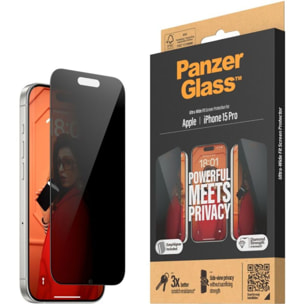 Protège écran PANZERGLASS iPhone 15 Pro avec applicateur UWF