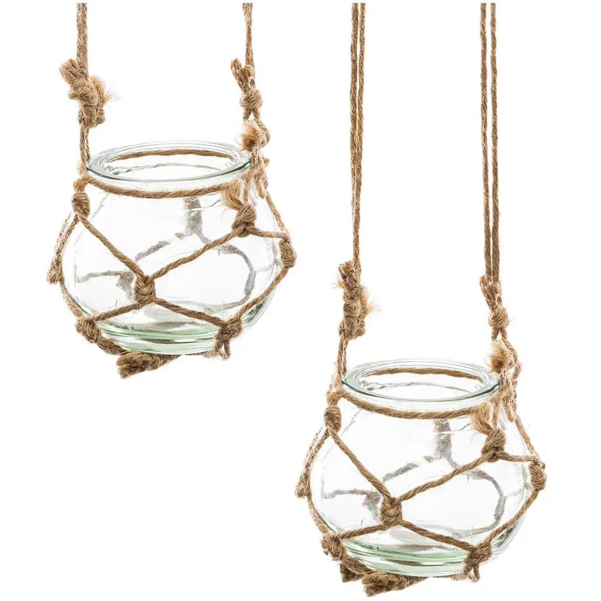4 soliflores suspendus LED "Nikki" en verre beige 43x53cm