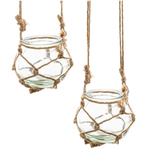4 soliflores suspendus LED "Nikki" en verre beige 43x53cm