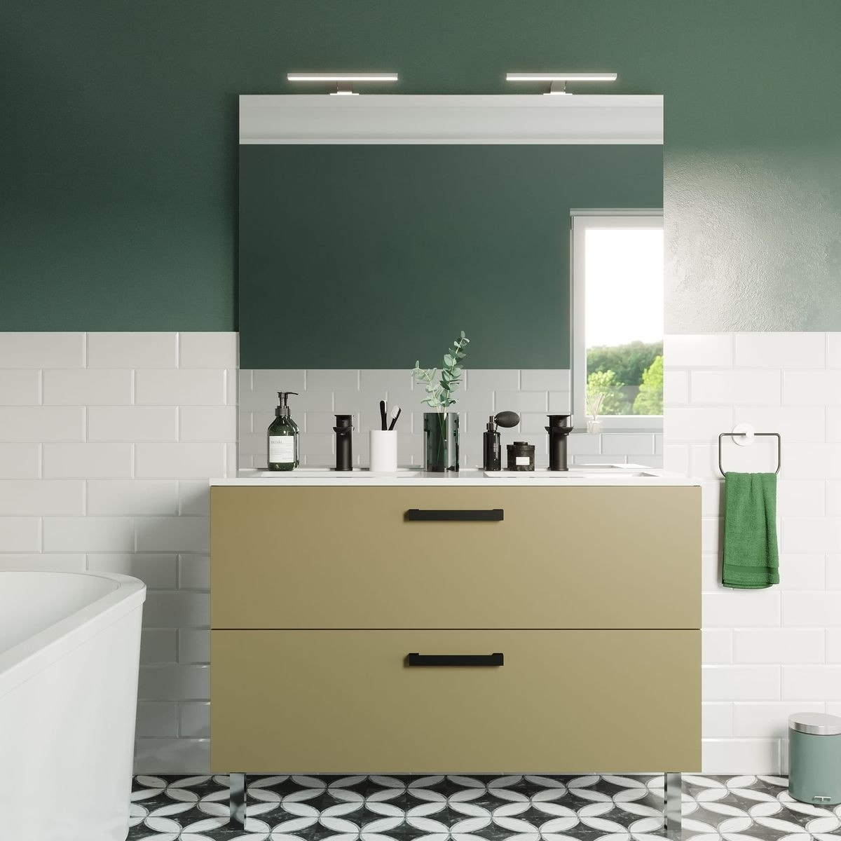 Meuble salle de bain double vasque 2 tiroirs - CHELSEA