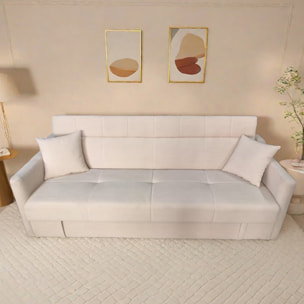 BAKAR Canapé convertible avec coffre en velours cotelé beige 3 places