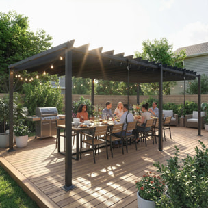 Pergola bioclimatique XXL dim. 5,7 x 3 m lames orientables 0-90 degrés gris