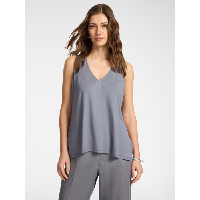 Elena Mirò - Top misto lyocell con scollo a V - Grigio