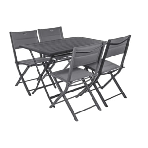 Table de jardin pliante rectangulaire "Azua" graphite 4 places en aluminium traité époxy