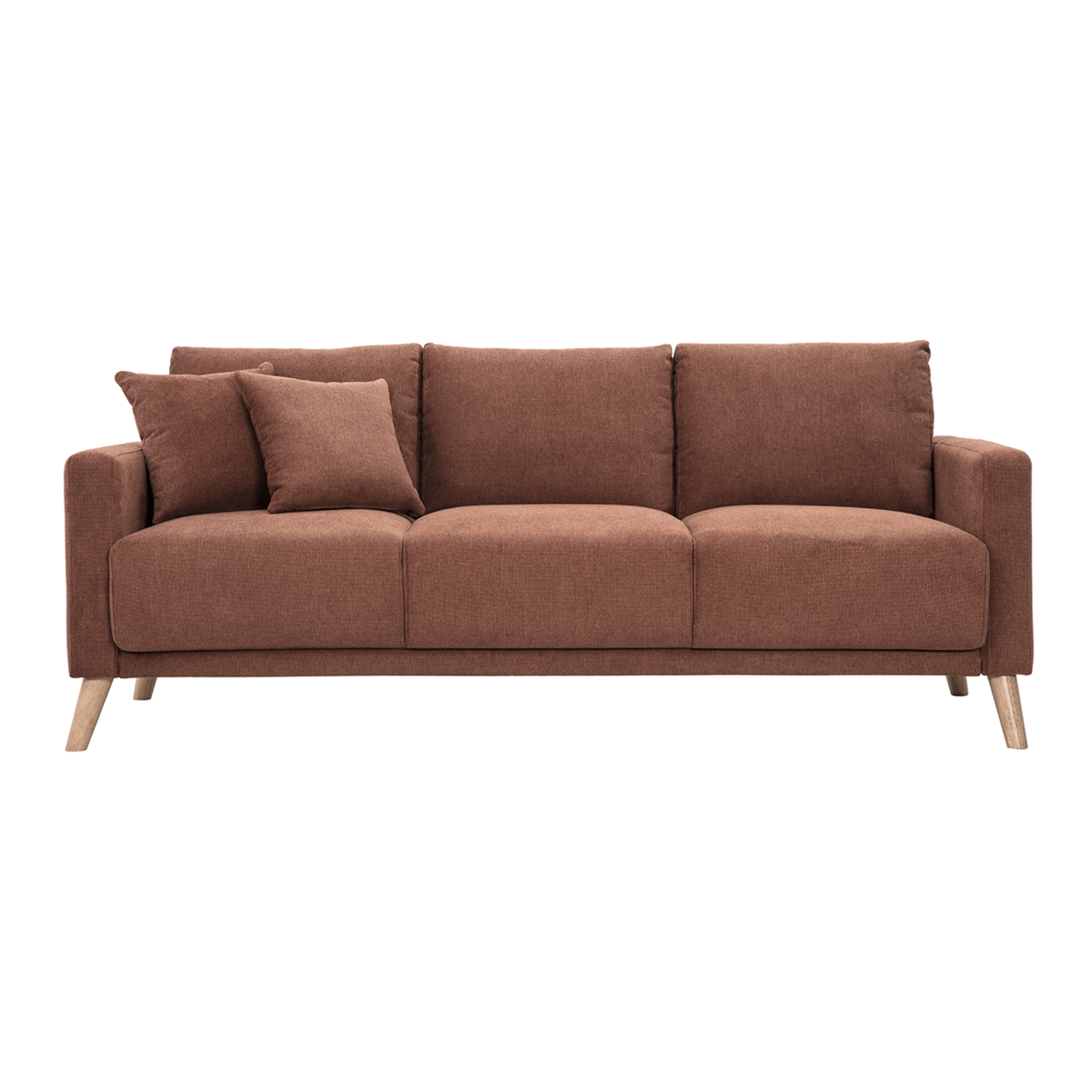 Canapé 3 places en tissu chenille terre brûlée et bois clair MUNIK