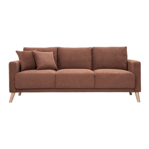 Canapé 3 places en tissu chenille terre brûlée et bois clair MUNIK