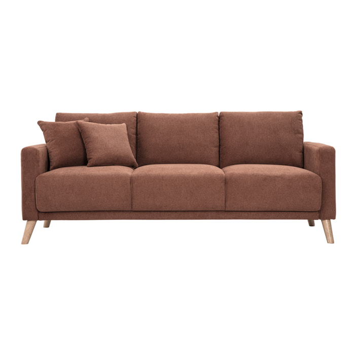 Canapé 3 places en tissu chenille terre brûlée et bois clair MUNIK
