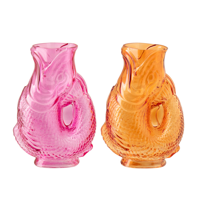 J-Line Vase Poisson - verre - rose/orange - 2 pièces