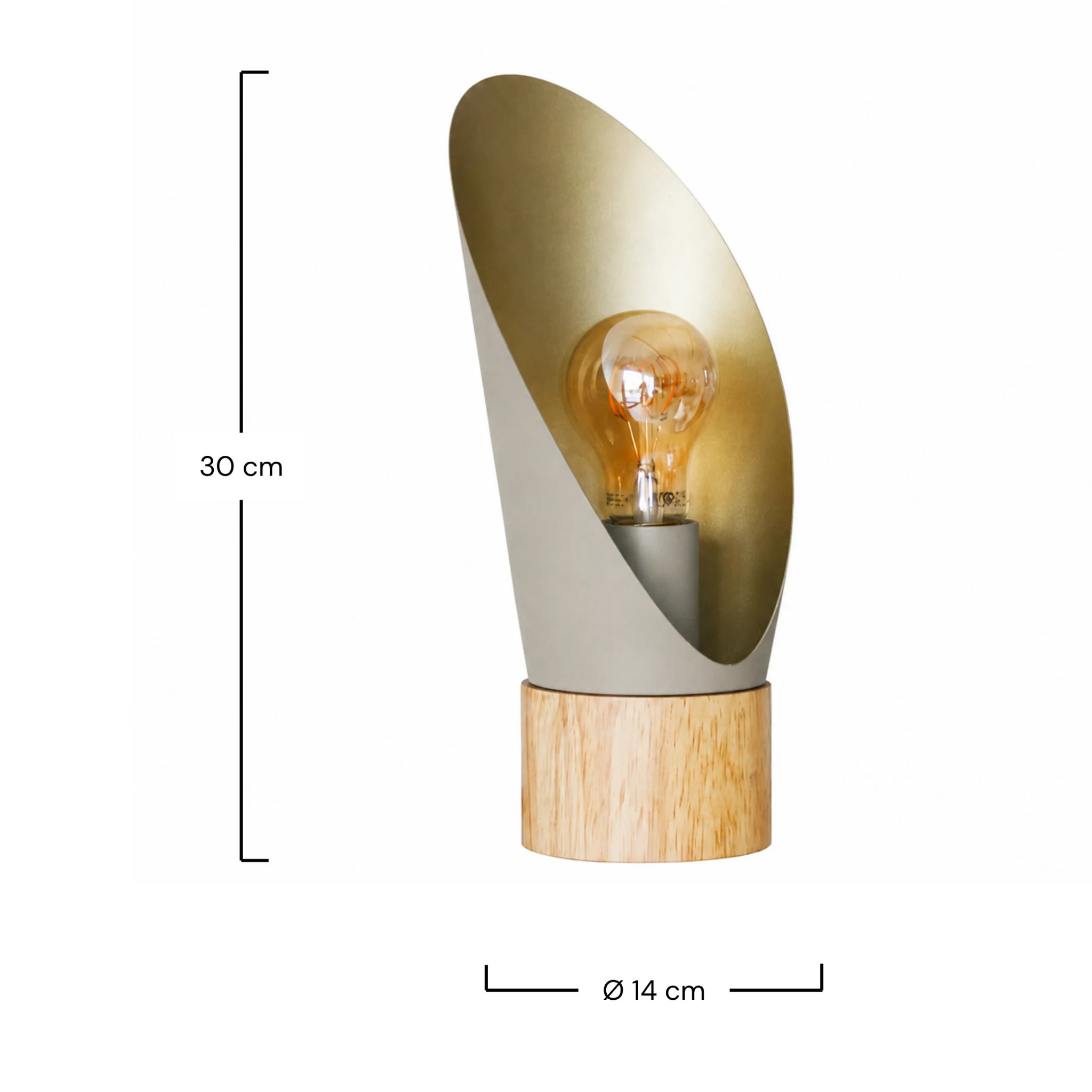 Lampe à poser en métal taupe et bois H30 cm - Spoon