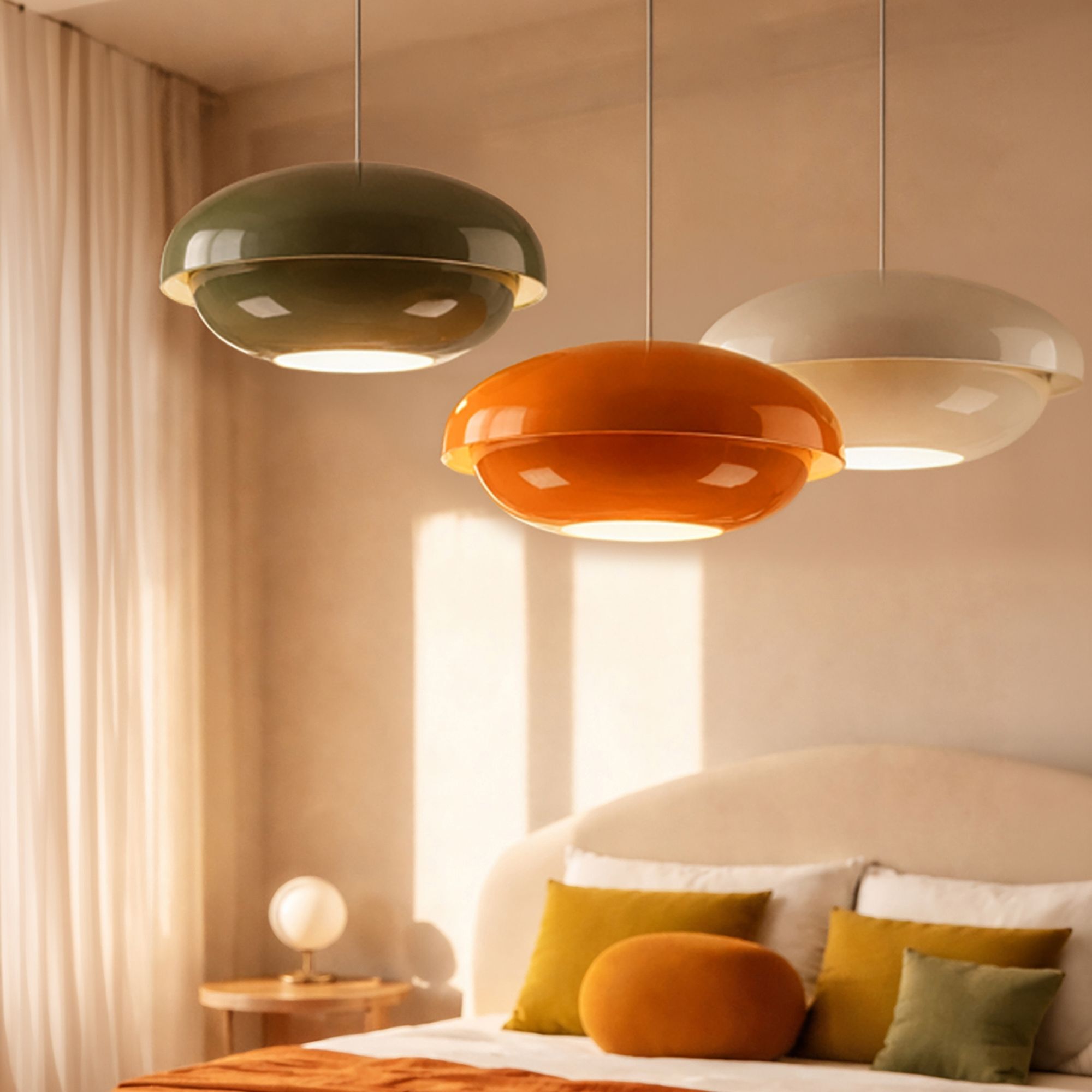 Suspension ronde en métal orange CHLOE