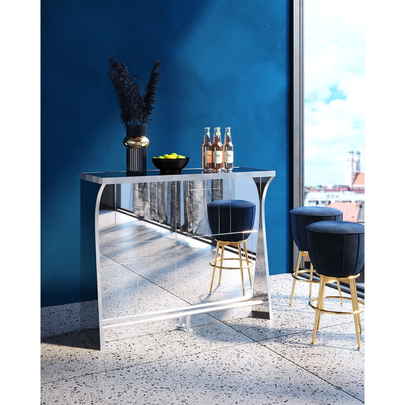 Tabouret de bar After Work velours bleu Kare Design