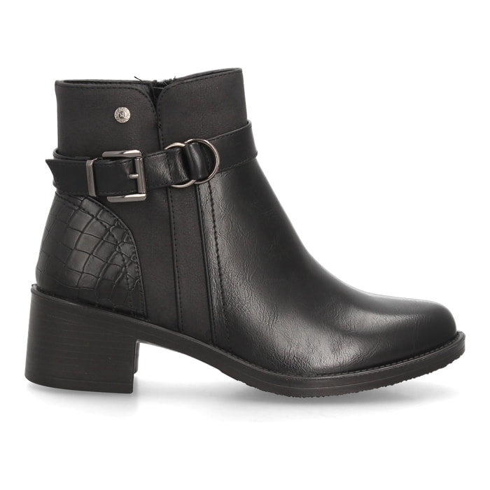 Botines con tacón ancho y hebilla para mujer