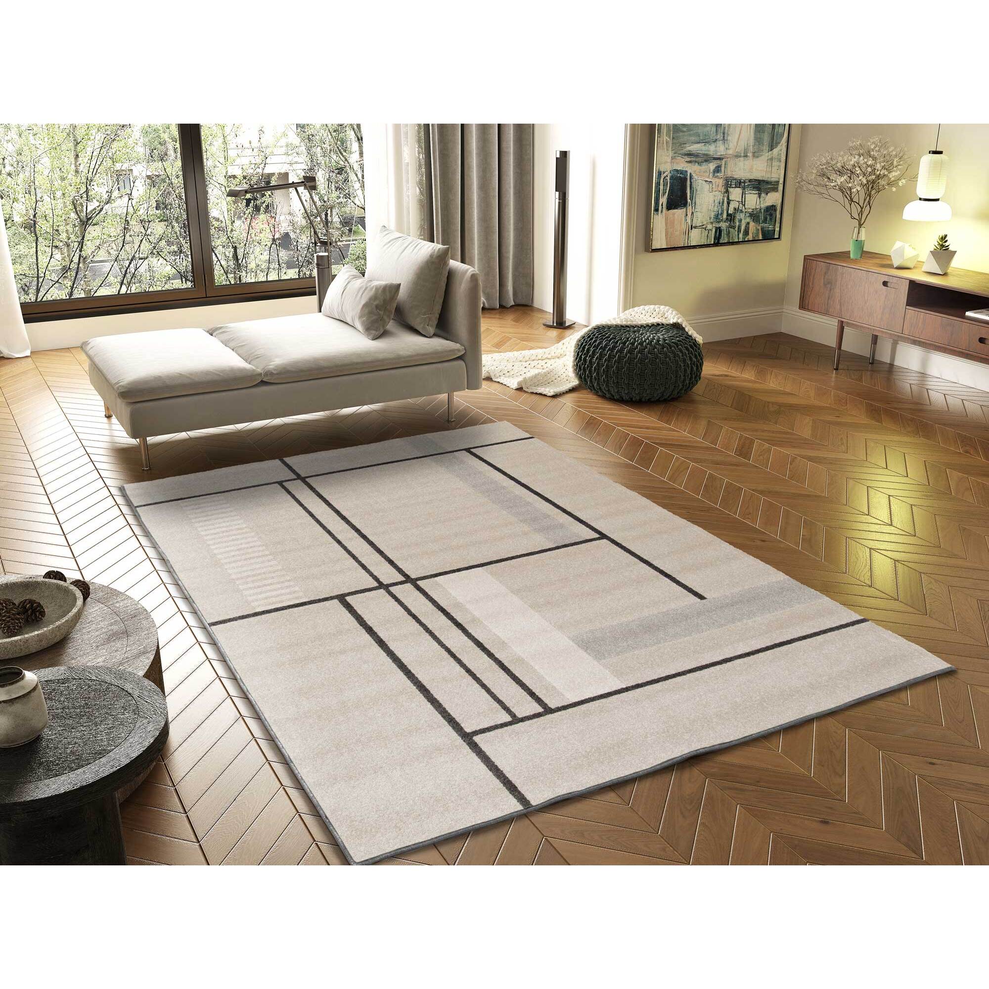 DOMUS Alfombra pelo corto diseÃ±o geomÃ©trico en beige, varias medidas disponibles.