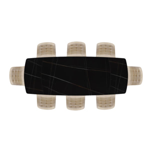 Tavolo BONIFACIO in ceramica nero Sahara e base in metallo verniciato nero, allungabile 160x90 cm - 240x90 cm