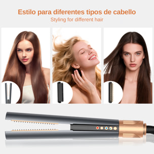 Plancha de pelo 052. 3 en 1 con iones negativos permite alisar, secar y peinar. 4 temperaturas, 2 velocidades y 2 modos de uso.