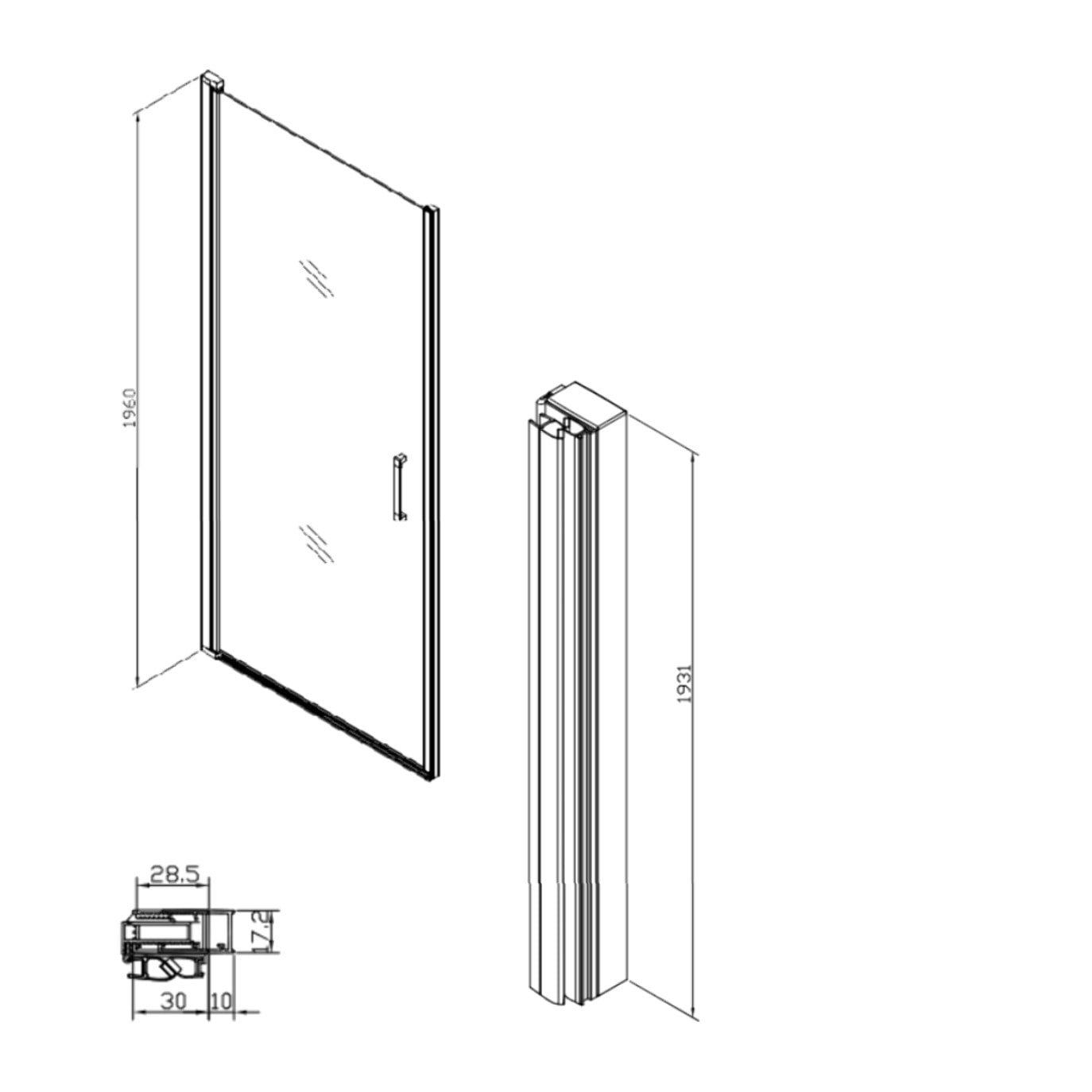 Fusion Porte de douche 80x196cm pivotante anticalcaire avec profilé noir mat (SATFUDP80NIKAC)