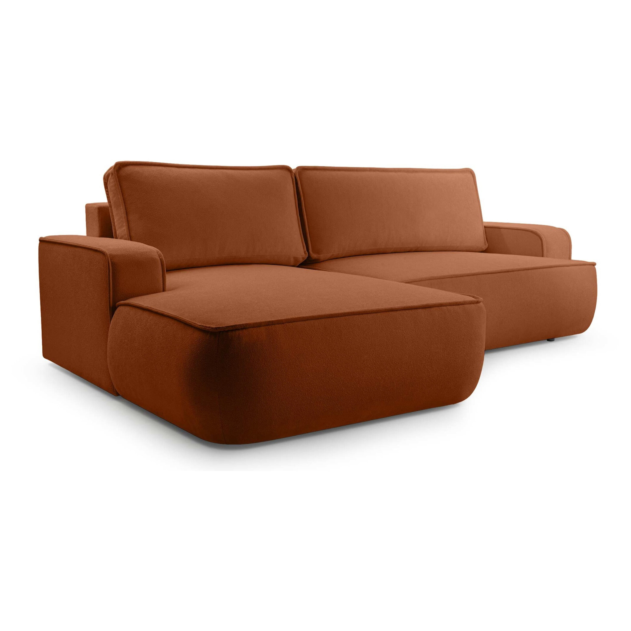 Nessino - canapé d'angle gauche 4 places - convertible avec coffre - en tissu texturé - Terracotta