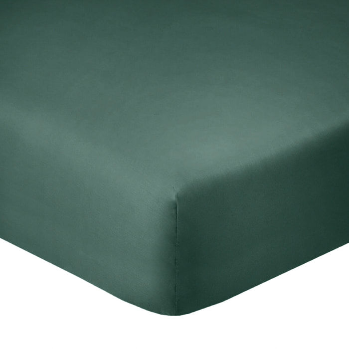 Drap housse uni 100% coton - essentiel - bleu canard