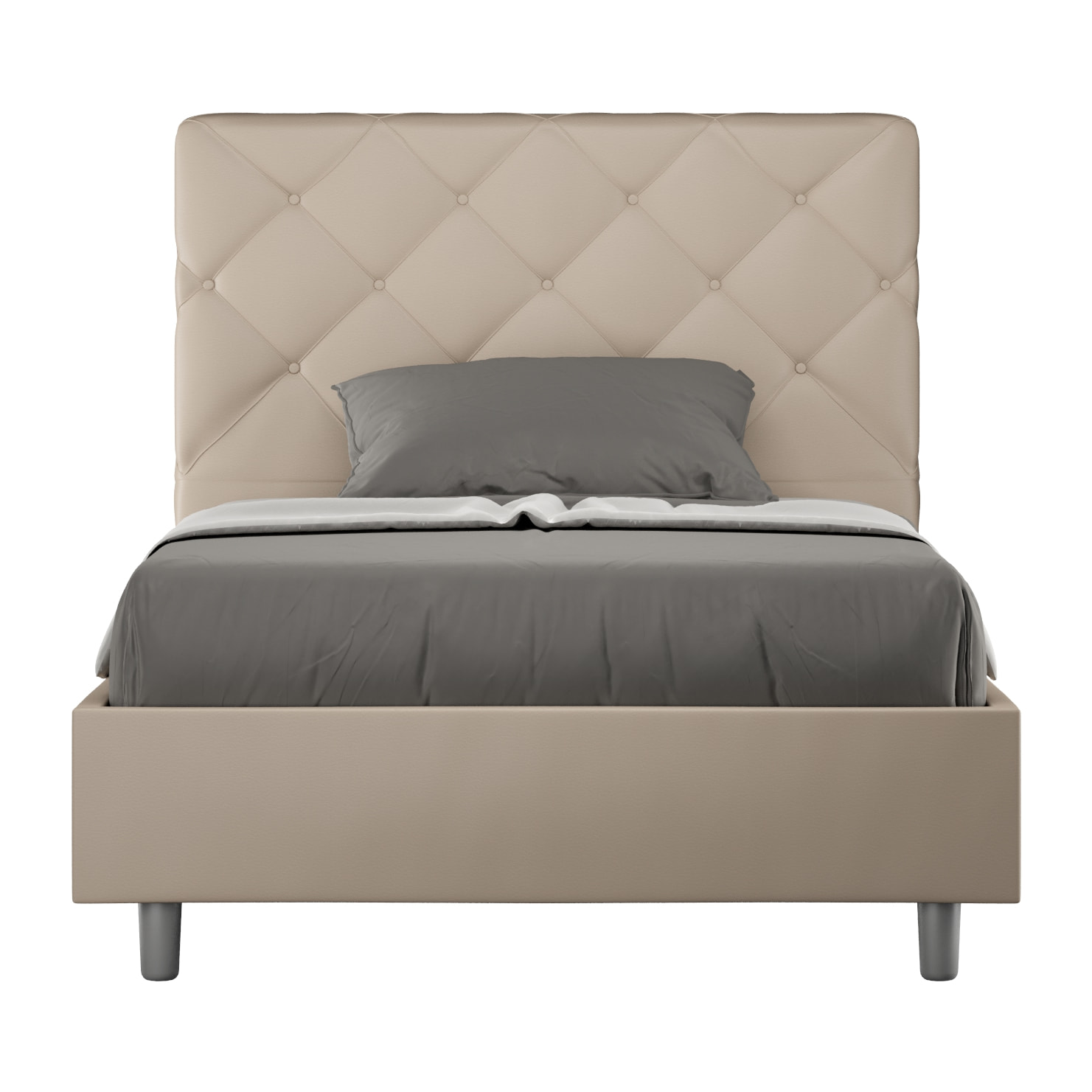 Lit rembourrée avec sommier 140x190 similicuir taupe Priya