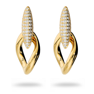 Orecchini Pendenti con Pavé di Cubic Zirconia e Maglia Ritorta in Argento 925 placcato Oro Giallo 14Kt