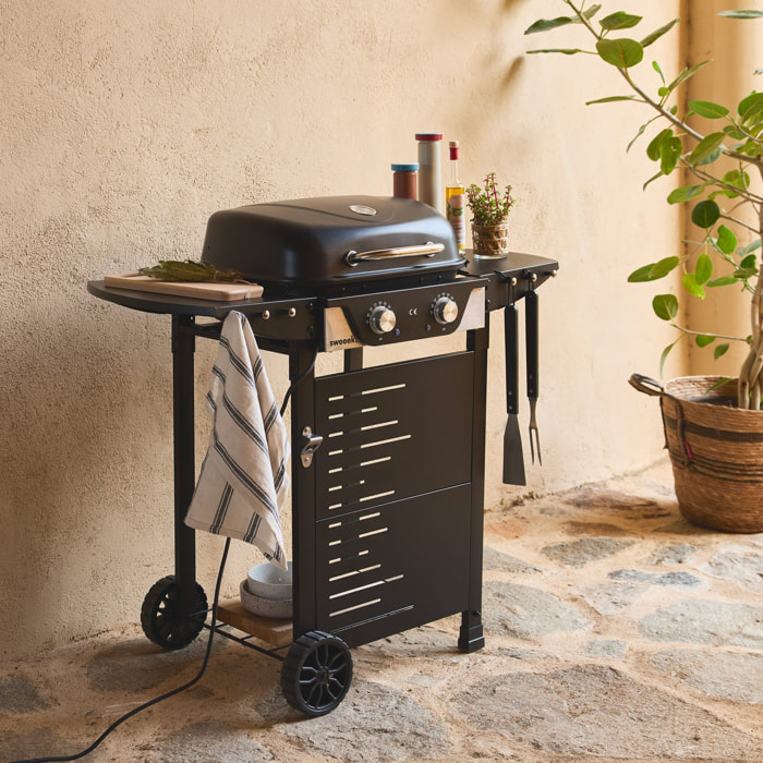 Barbecue électrique noir 2 brûleurs. acier émaillé 2300 W. L 100 x P 61 x H 121.5 cm