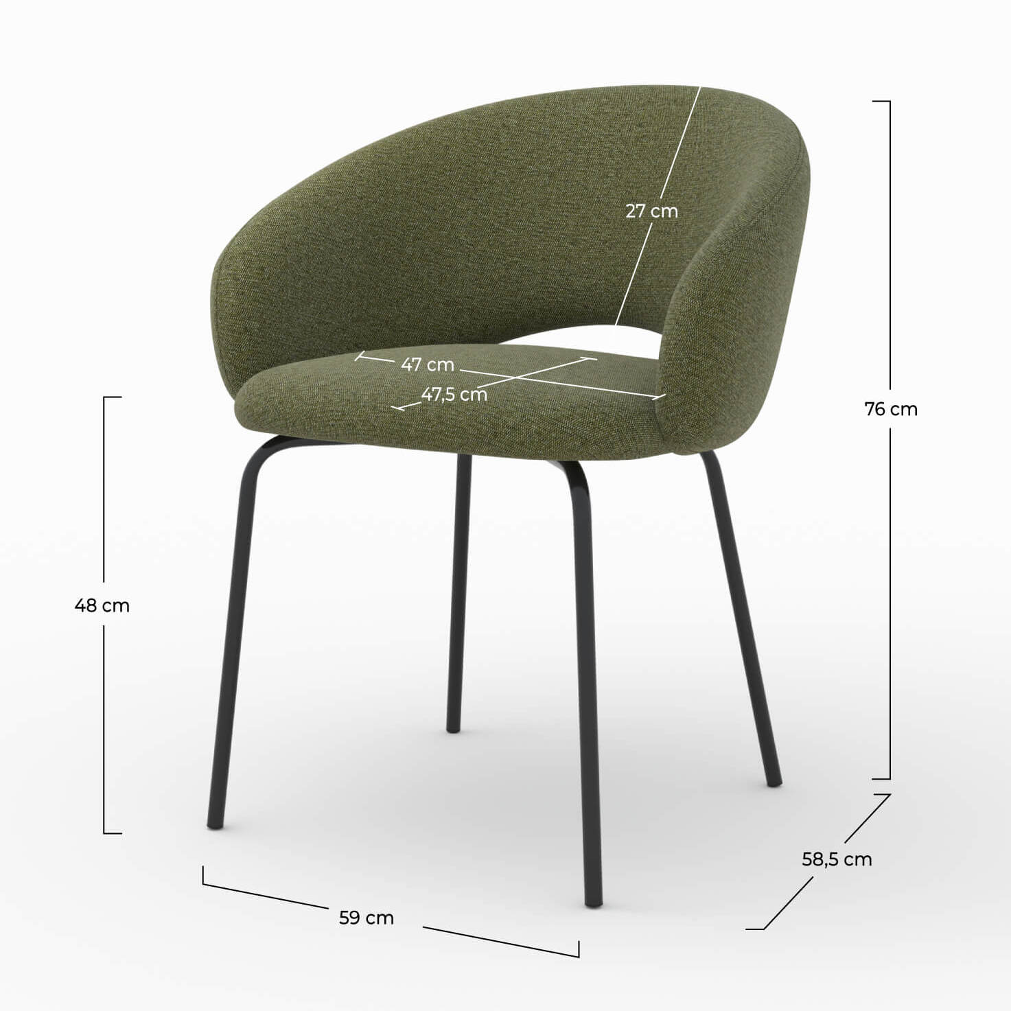 Chaise en tissu vert chiné et pieds noirs - Milly