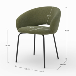 Chaise en tissu vert chiné et pieds noirs - Milly