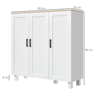 Aparador de Cocina Armario de Salón Mueble Buffet con 3 Puertas y Estantes Ajustables para Comedor Dormitorio Estilo Nórdico 90x30x90 cm Blanco