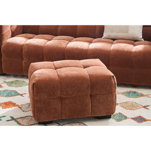 Canapé design 3 places et repose-pieds en tissu effet velours terre brûlée CORTO