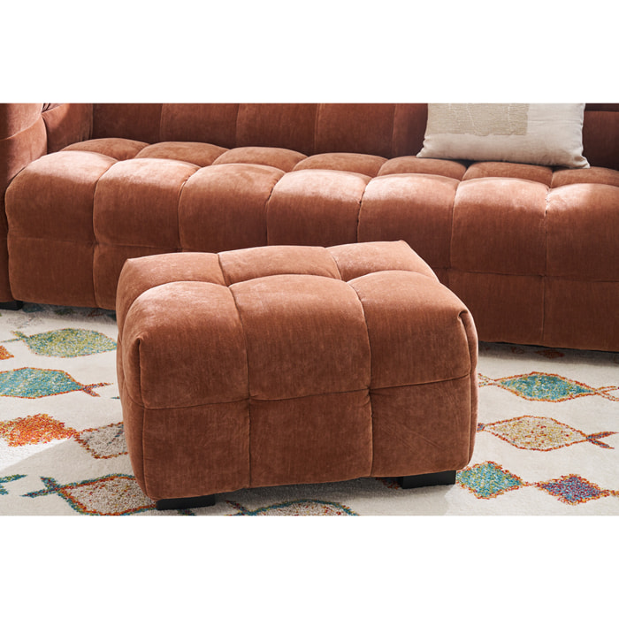 Canapé design 3 places et repose-pieds en tissu effet velours terre brûlée CORTO