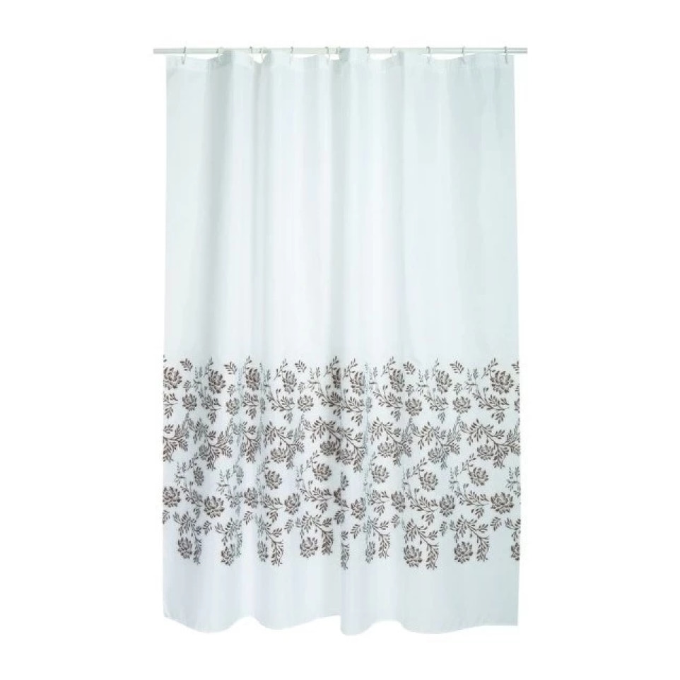 MSV Rideau de douche Polyester IKEBANA 180x200cm QUALITE PREMIUM Blanc & Beige - Anneaux inclus