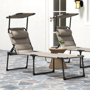 Lot de 2 bains de soleil – Grand confort – Pare-soleil réglable