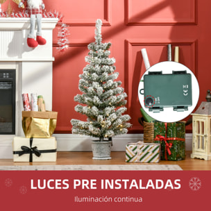 Árbol de Navidad Pequeño Artificial 90 cm con Luces LED 116 Ramas Base Desmontable y Soporte de Metal Decoración Navideña para Interior Ø40x90 cm Verde y Blanco