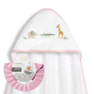 Capa Baño 1X1 Mod Savanna Bordado+ Gorro Bco/Rosa