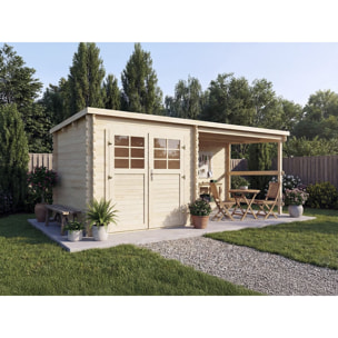 Abri de jardin en bois avec auvent "Montval" - 14 m² - 28 mm